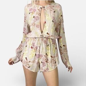 Y2K Floral Butterfly Fairy Festival Long Sleeve Keyhole Plunge Romper Sz Large